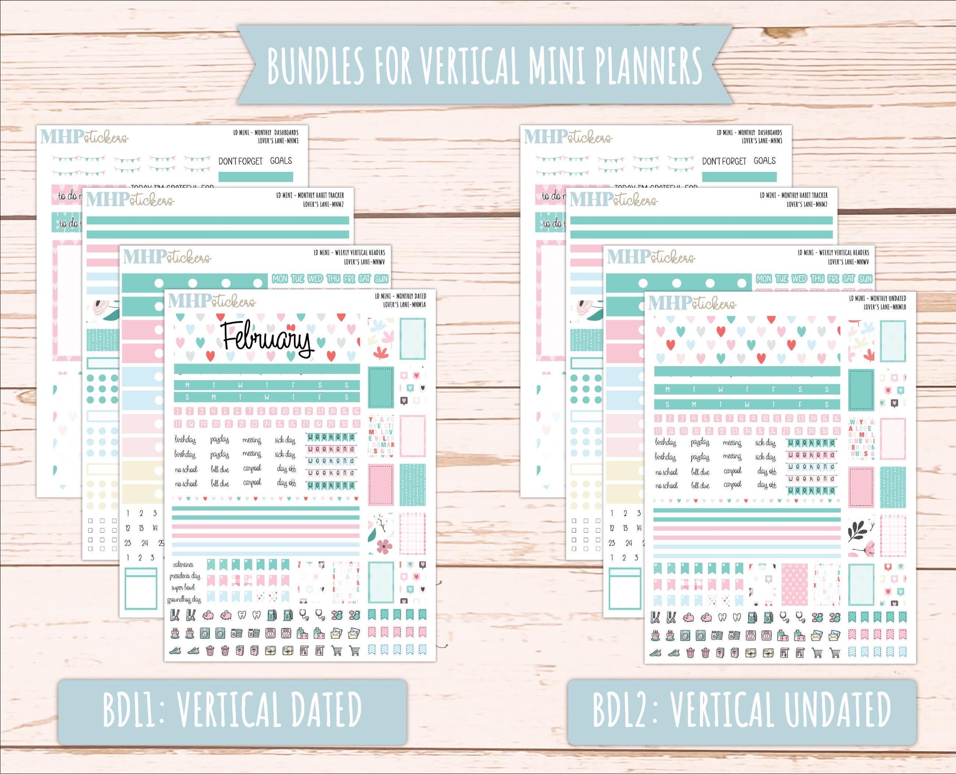 FEBRUARY 2025 Stickers for MINI Laurel Denise Planners "Lover's Lane" || MNLL