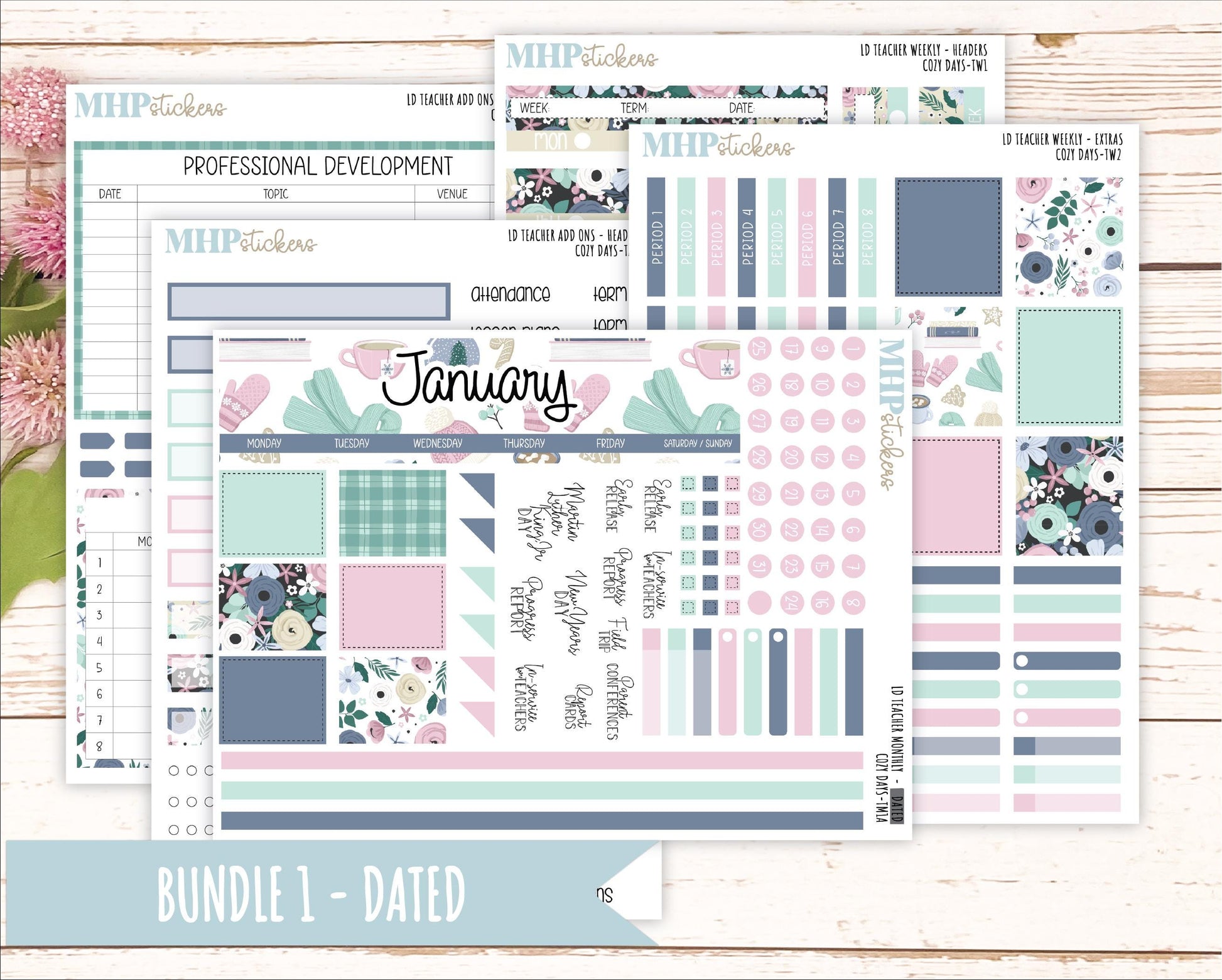 JANUARY Stickers for Laurel Denise Teacher Planners. "Cozy Days" || TCD