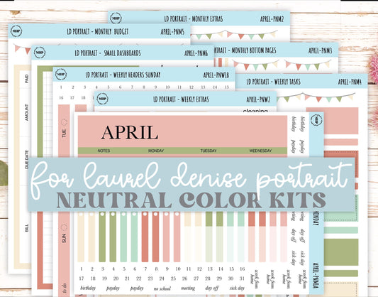 APRIL Stickers for Laurel Denise Portrait Planners. Neutral Color || PN-APR