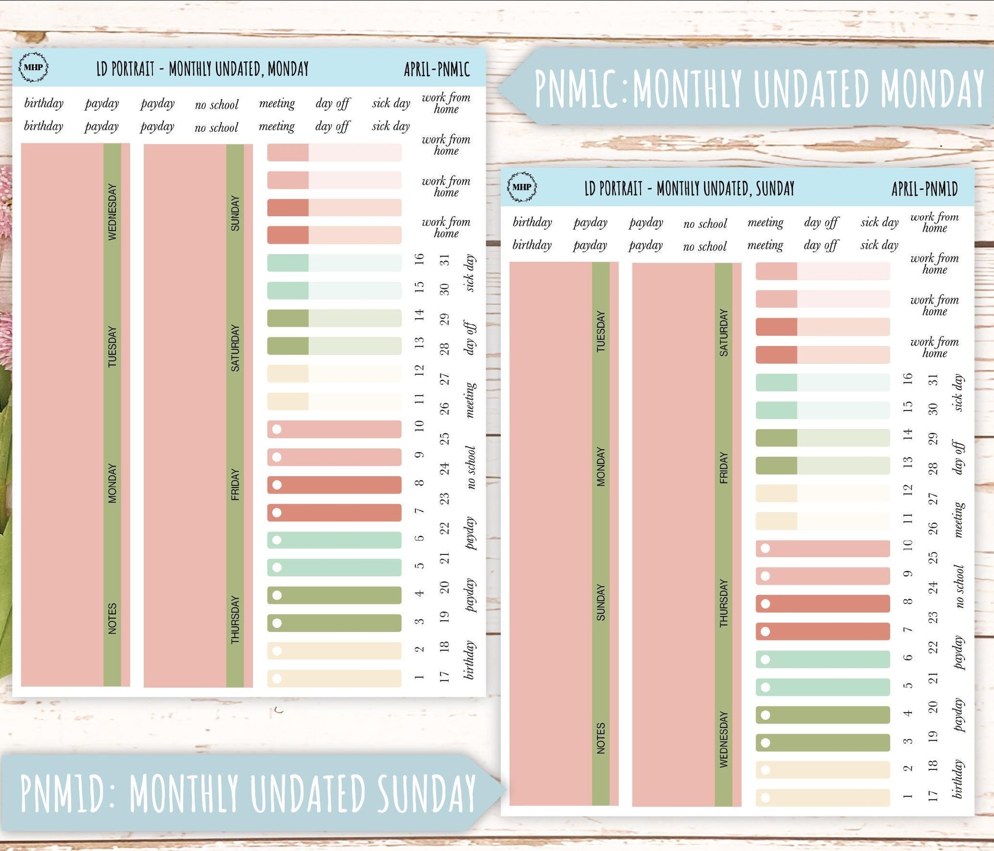 APRIL Stickers for Laurel Denise Portrait Planners. Neutral Color || PN-APR