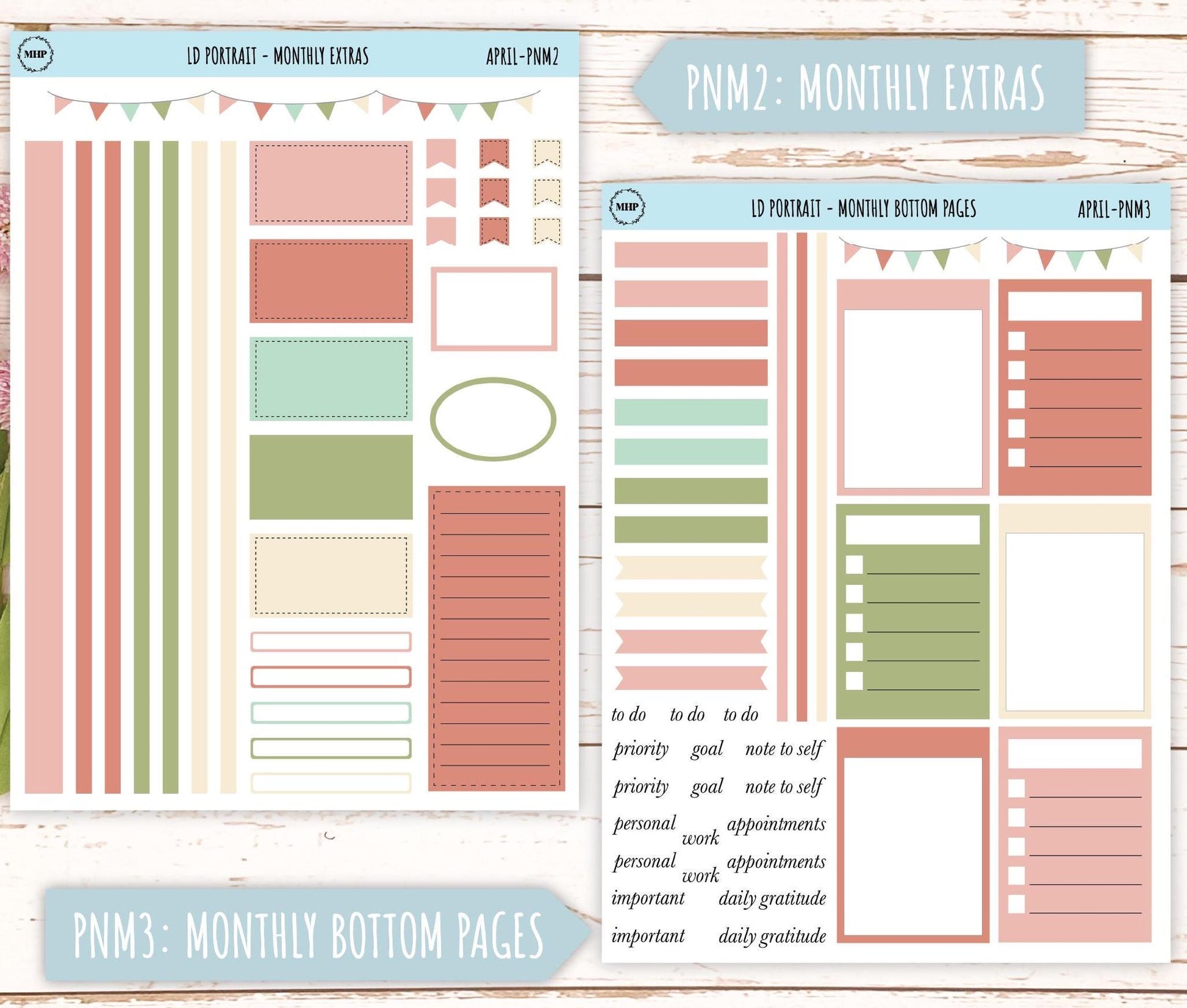 APRIL Stickers for Laurel Denise Portrait Planners. Neutral Color || PN-APR