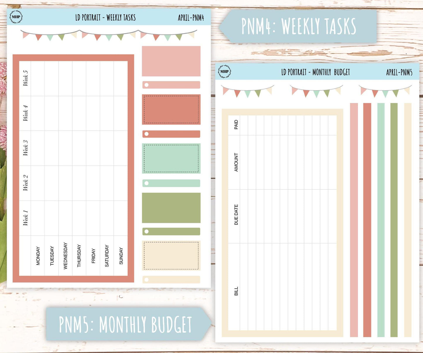 APRIL Stickers for Laurel Denise Portrait Planners. Neutral Color || PN-APR