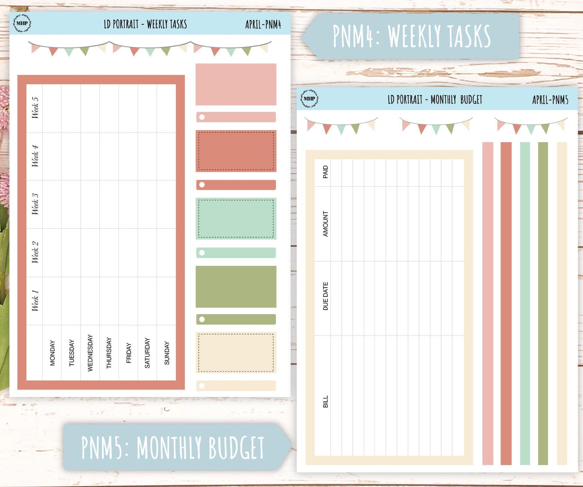 APRIL Stickers for Laurel Denise Portrait Planners. Neutral Color || PN-APR