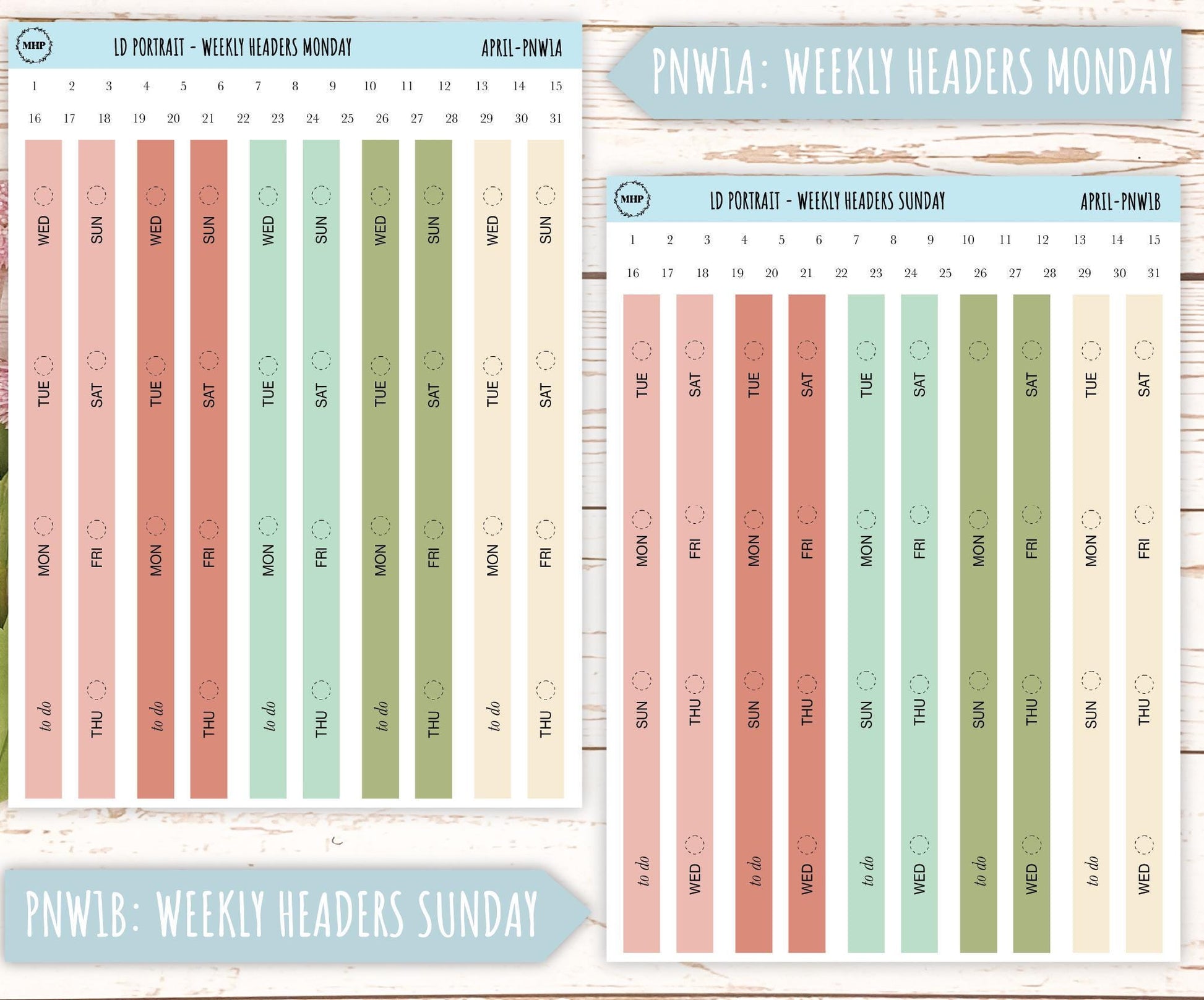 APRIL Stickers for Laurel Denise Portrait Planners. Neutral Color || PN-APR