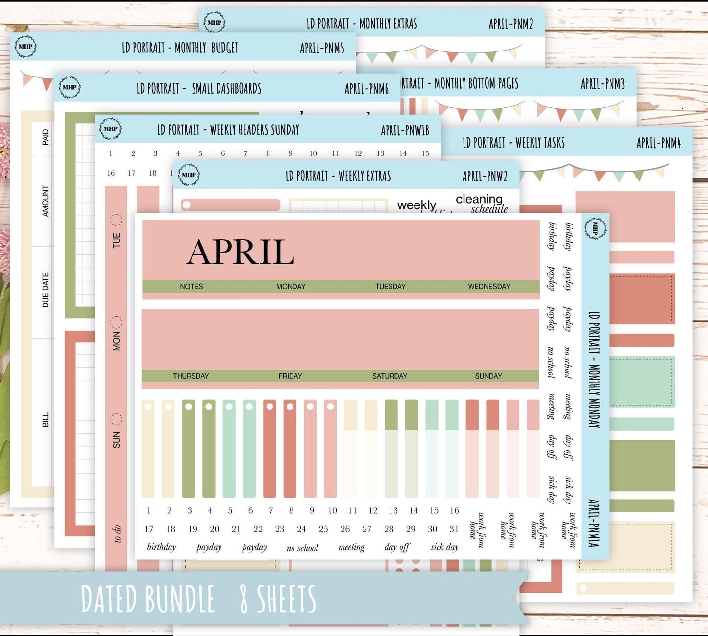 APRIL Stickers for Laurel Denise Portrait Planners. Neutral Color || PN-APR