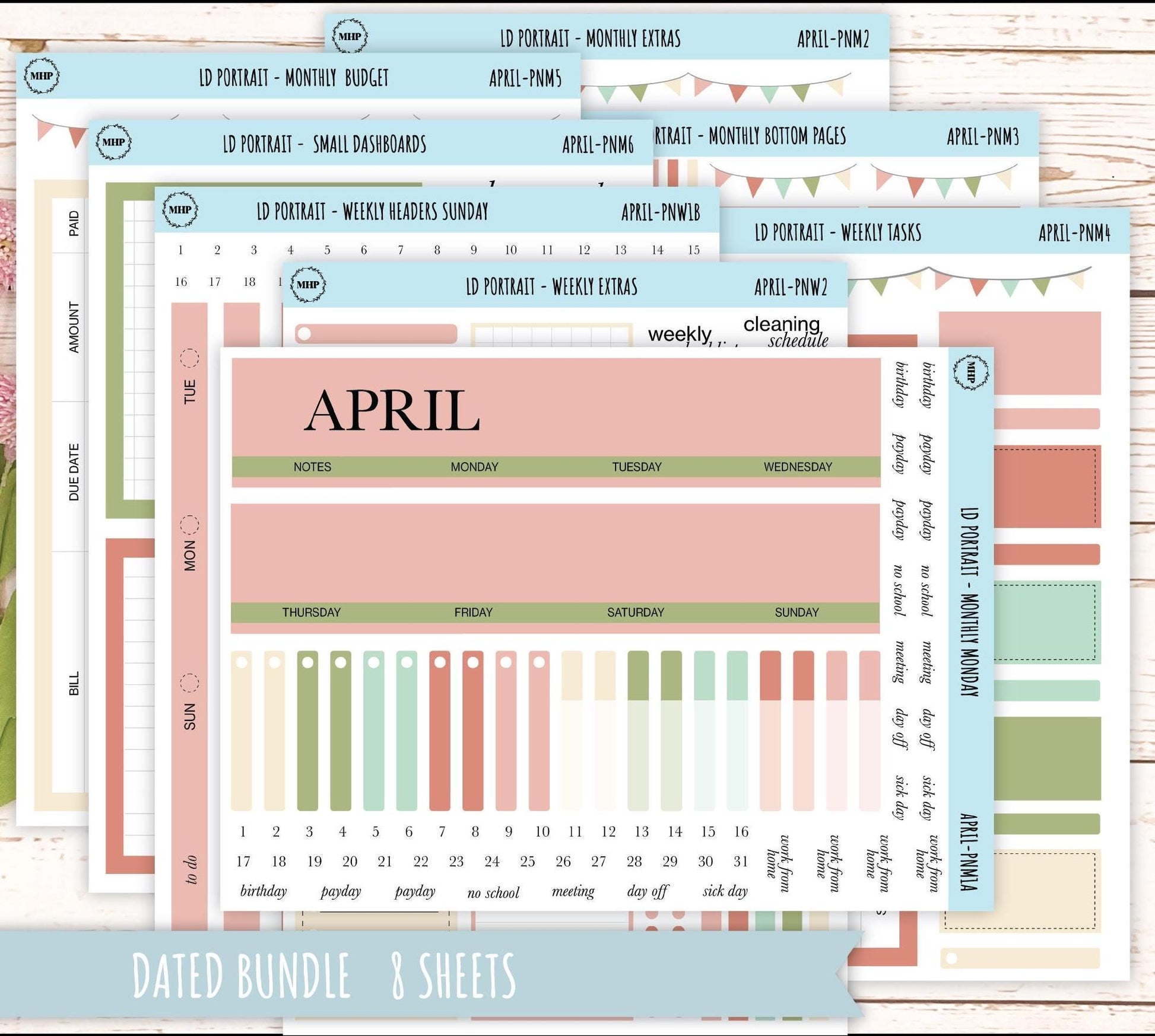 APRIL Stickers for Laurel Denise Portrait Planners. Neutral Color || PN-APR