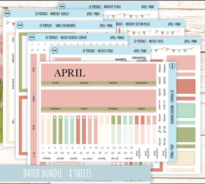 APRIL Stickers for Laurel Denise Portrait Planners. Neutral Color || PN-APR