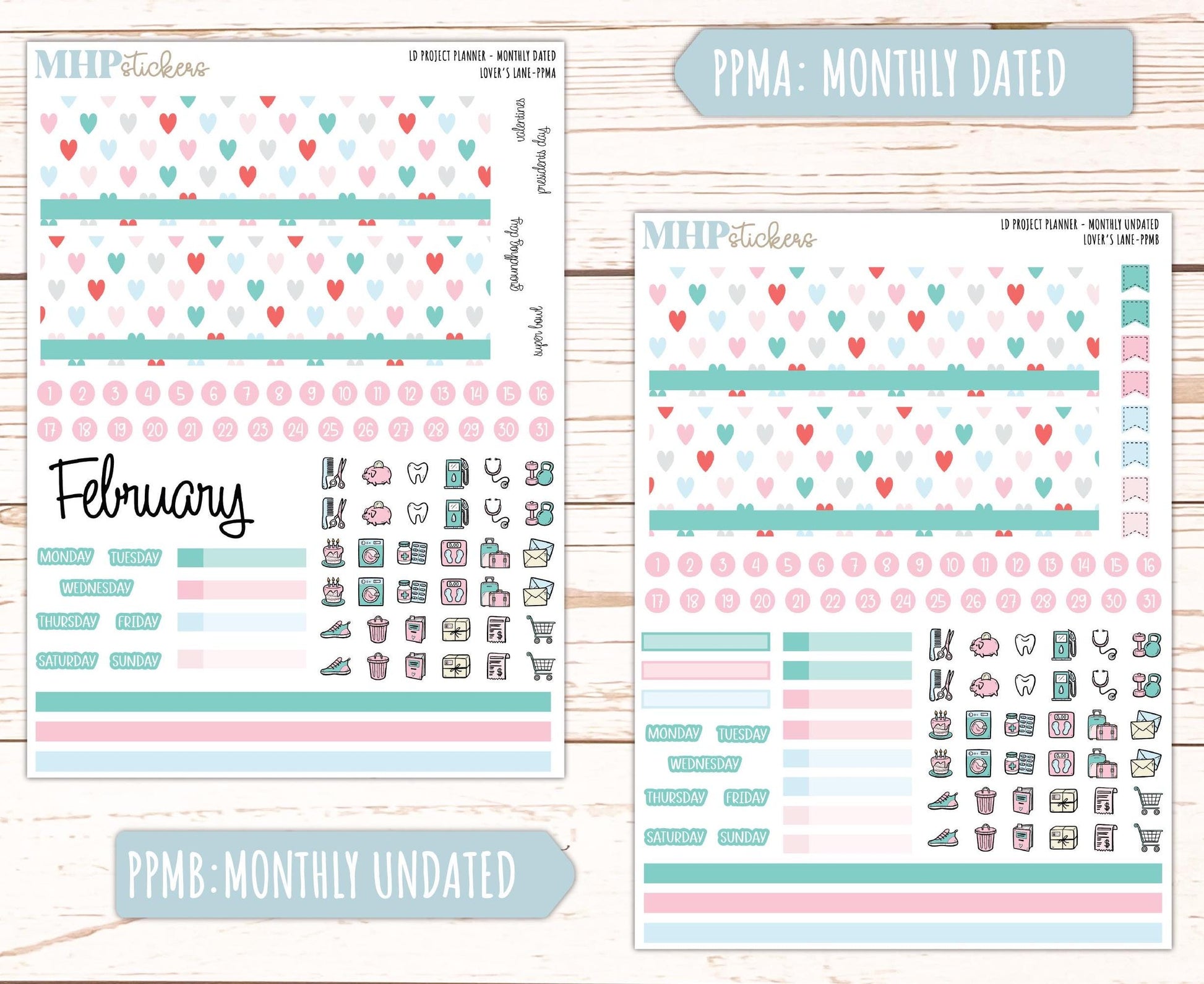 FEBRUARY Stickers for LD Project Planner "Lover's Lane" || PPLL