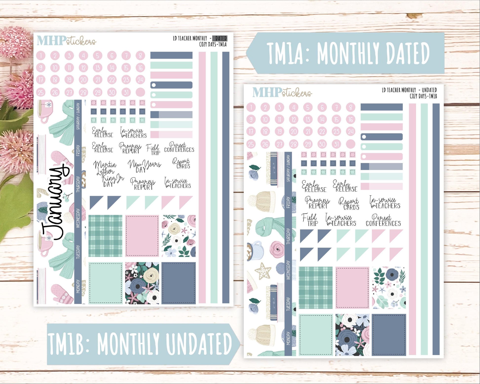 JANUARY Stickers for Laurel Denise Teacher Planners. "Cozy Days" || TCD