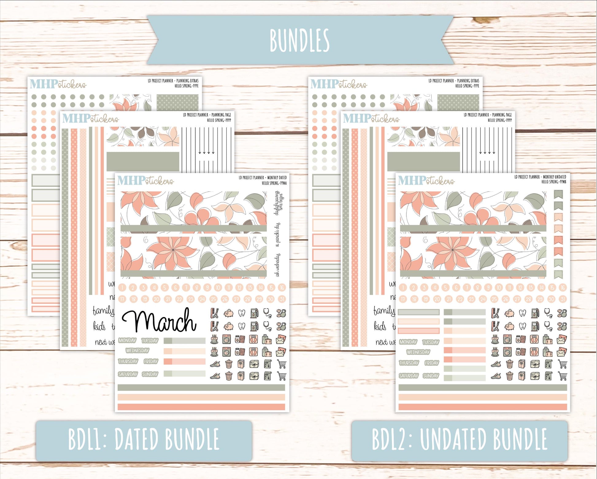 MARCH Stickers for LD Project Planner "Hello Spring" || PPHS