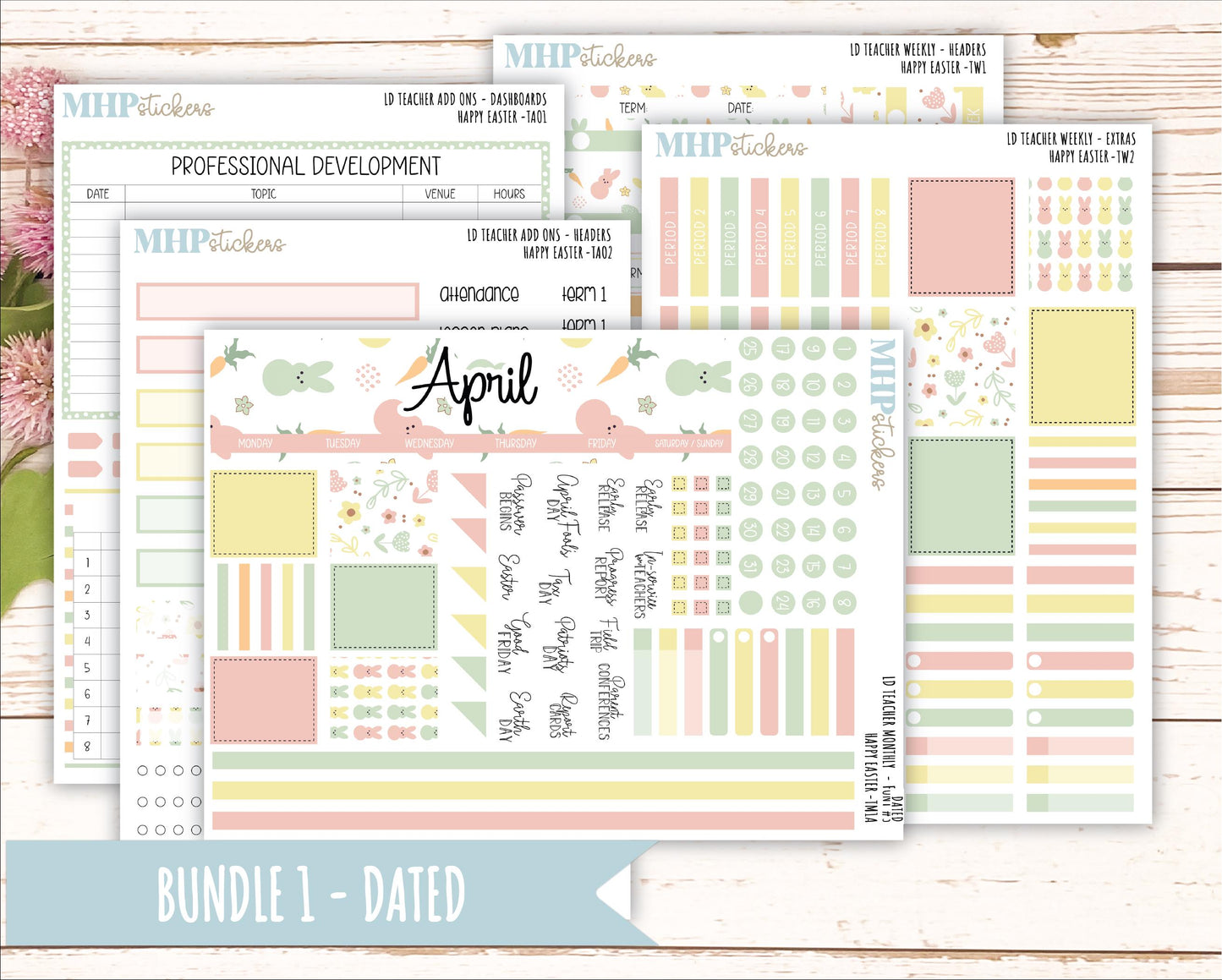 APRIL Stickers for Laurel Denise Teacher Planners. "Happy Easter" || THE