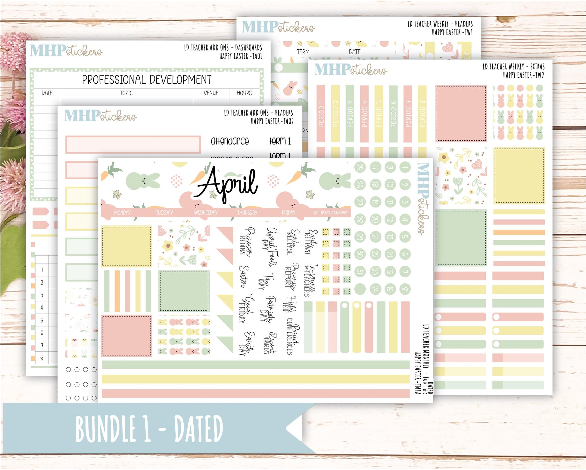 APRIL Stickers for Laurel Denise Teacher Planners. "Happy Easter" || THE