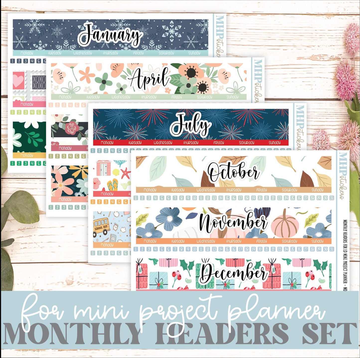 Monthly Headers Set for Laurel Denise MINI PROJECT PLANNER || LD413