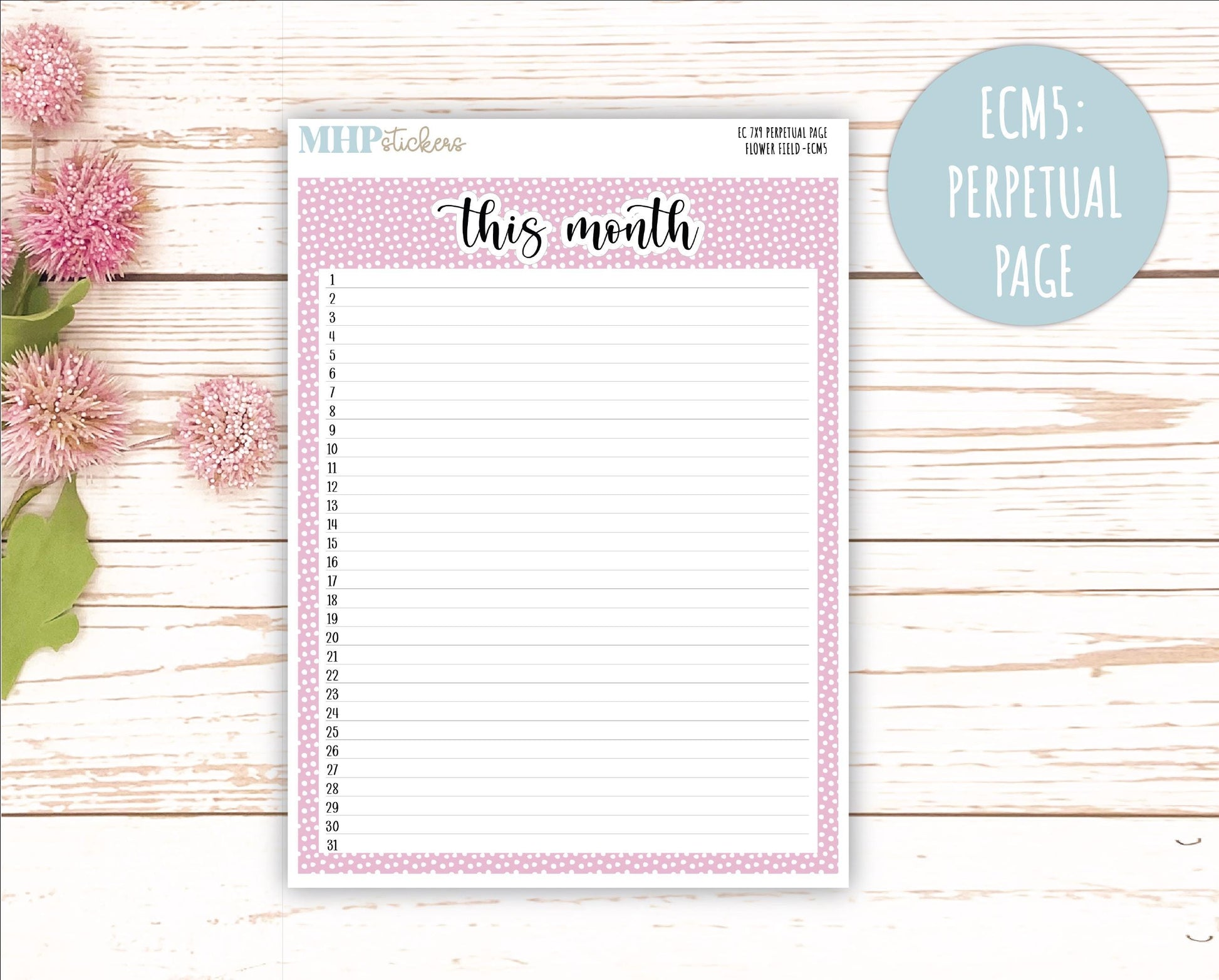 APRIL 2025 Monthly Kit Stickers for 7x9 Erin Condren Planners. "Flower Field" || ECMFF
