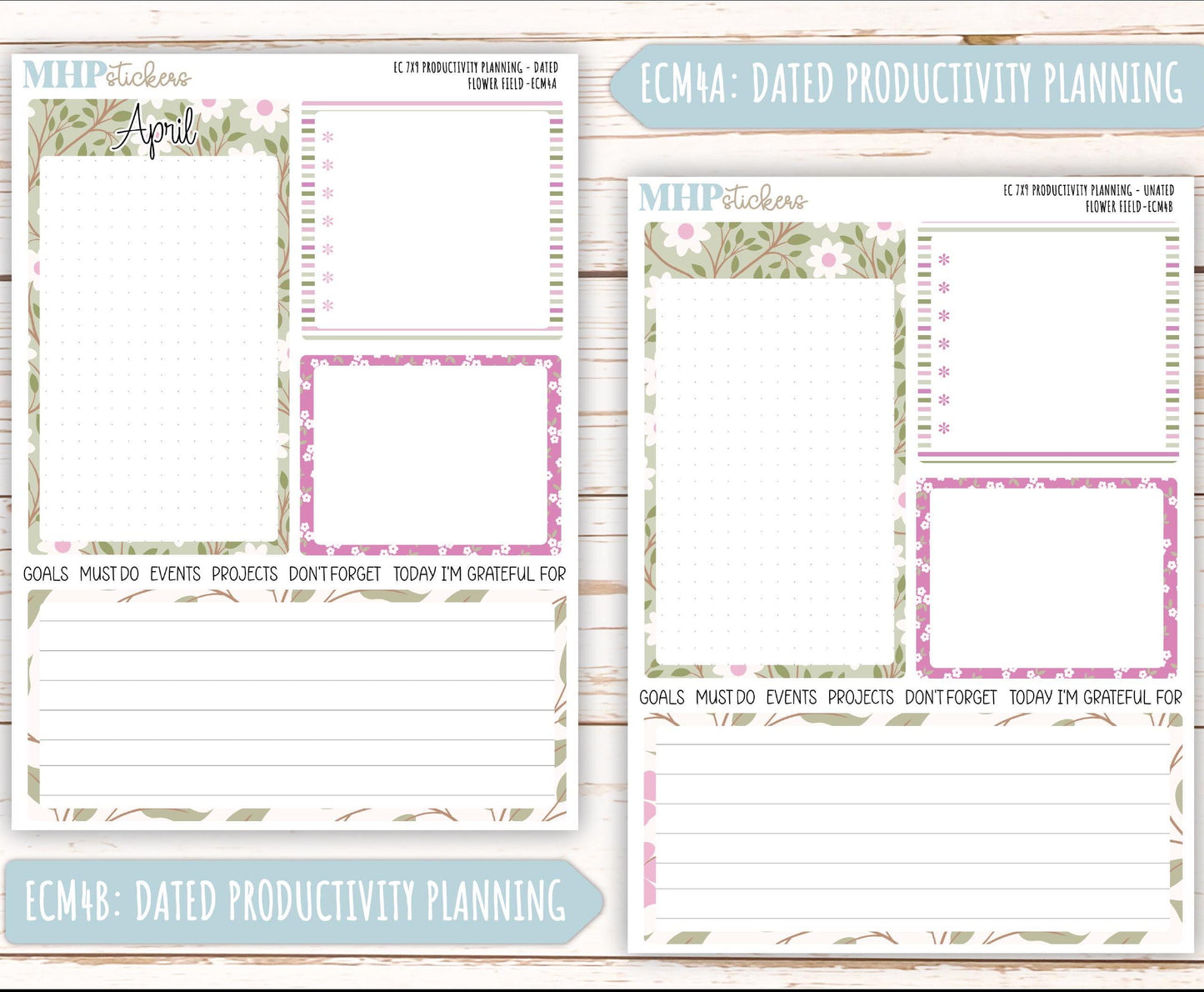 APRIL 2025 Monthly Kit Stickers for 7x9 Erin Condren Planners. "Flower Field" || ECMFF