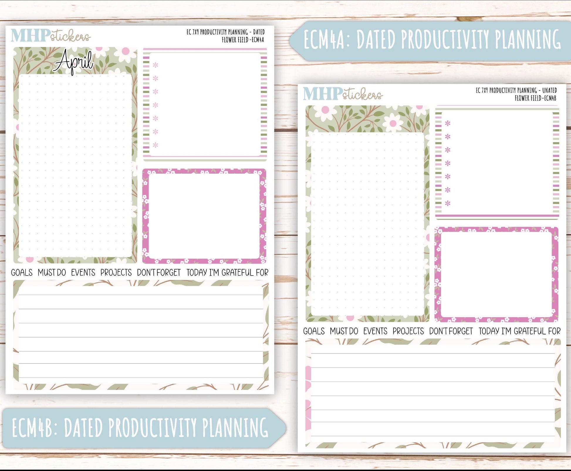 APRIL 2025 Monthly Kit Stickers for 7x9 Erin Condren Planners. "Flower Field" || ECMFF