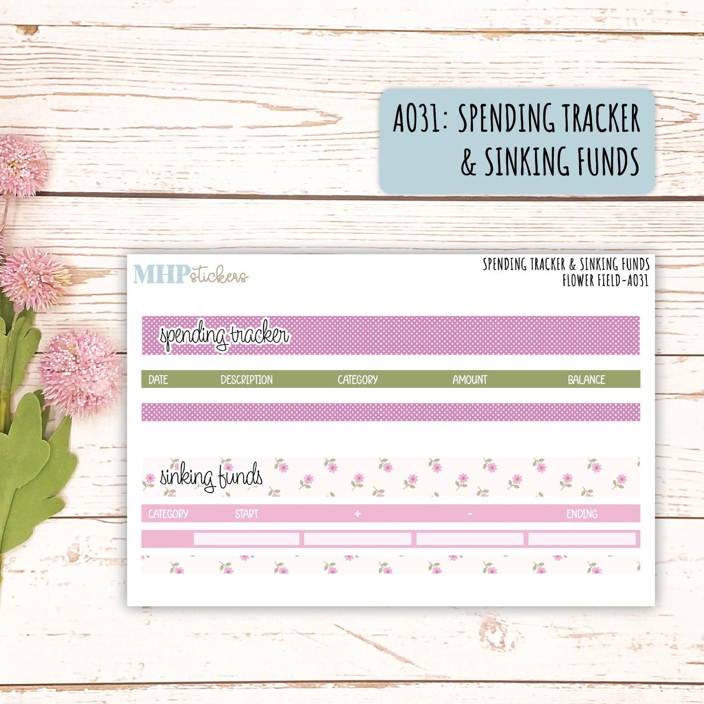 Budget Shells. Add-Ons for Laurel Denise Planners "Flower Field" || AOFF
