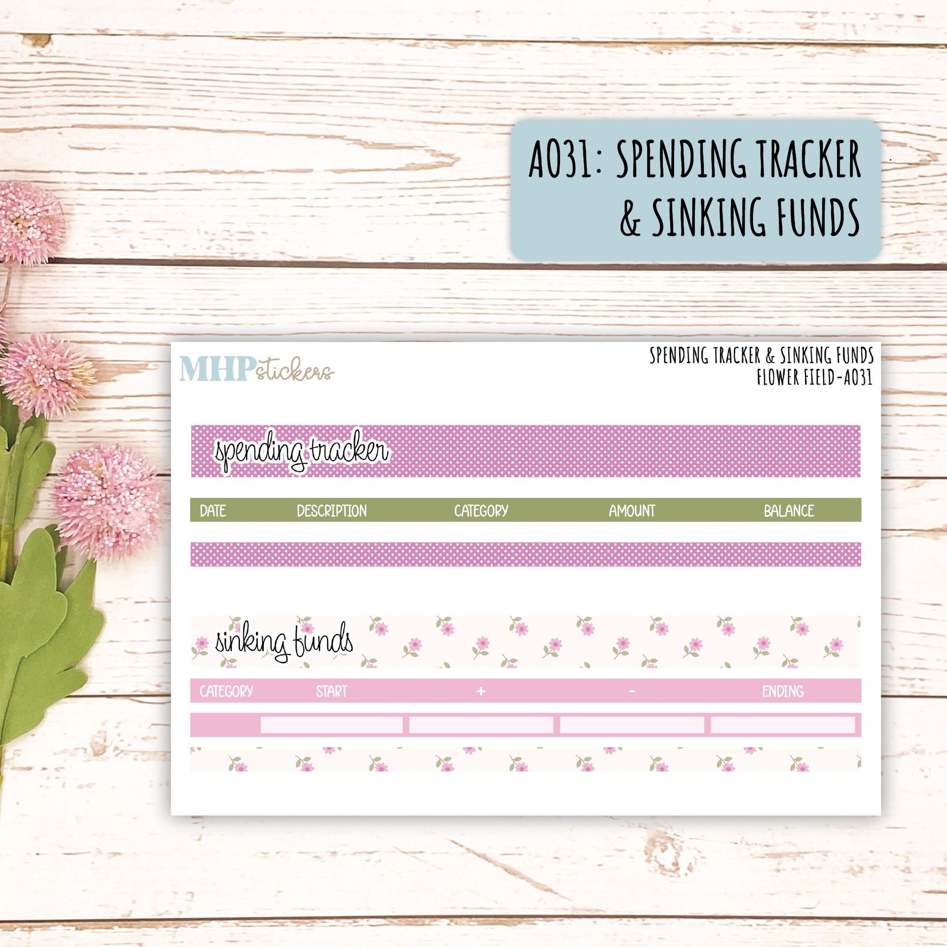 Budget Shells. Add-Ons for Laurel Denise Planners "Flower Field" || AOFF