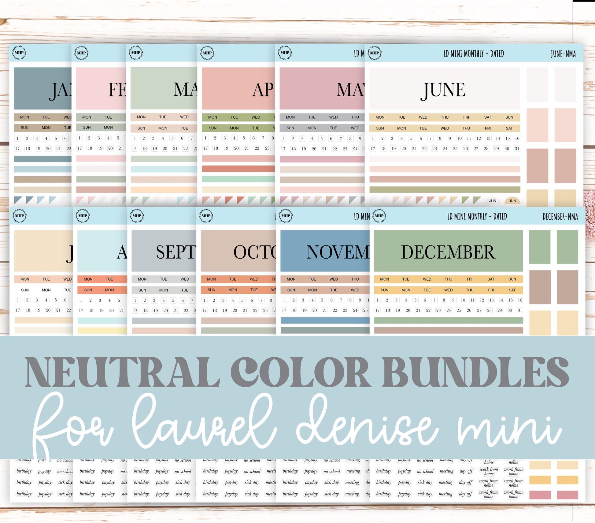 Neutral Color Bundles for MINI Laurel Denise Planners || NMBDLS