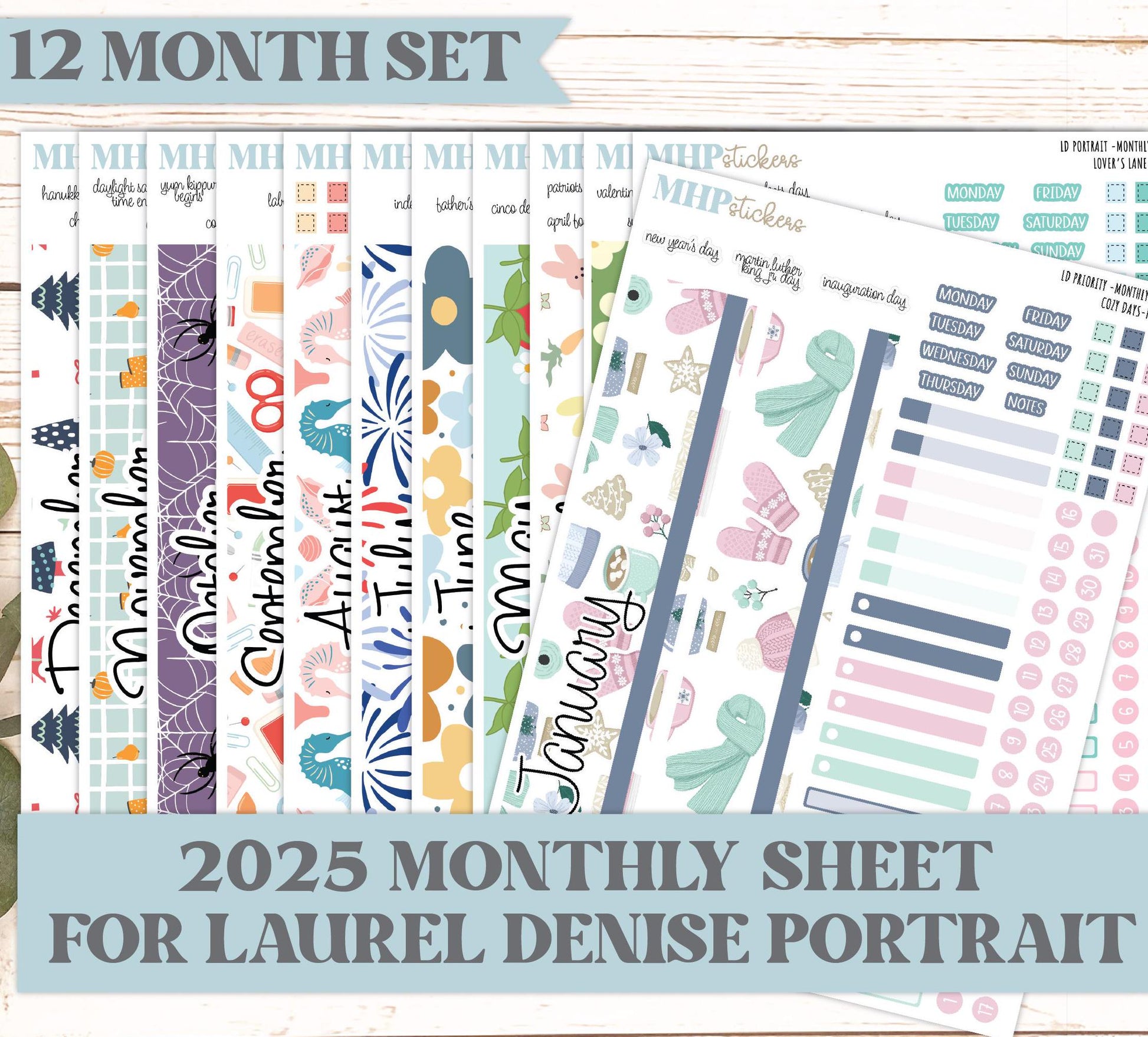 12 Monthly Sheet Set for Laurel Denise PORTRAIT Planner. 2025 Designs || LD417