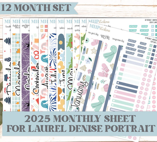 12 Monthly Sheet Set for Laurel Denise PORTRAIT Planner. 2025 Designs || LD417