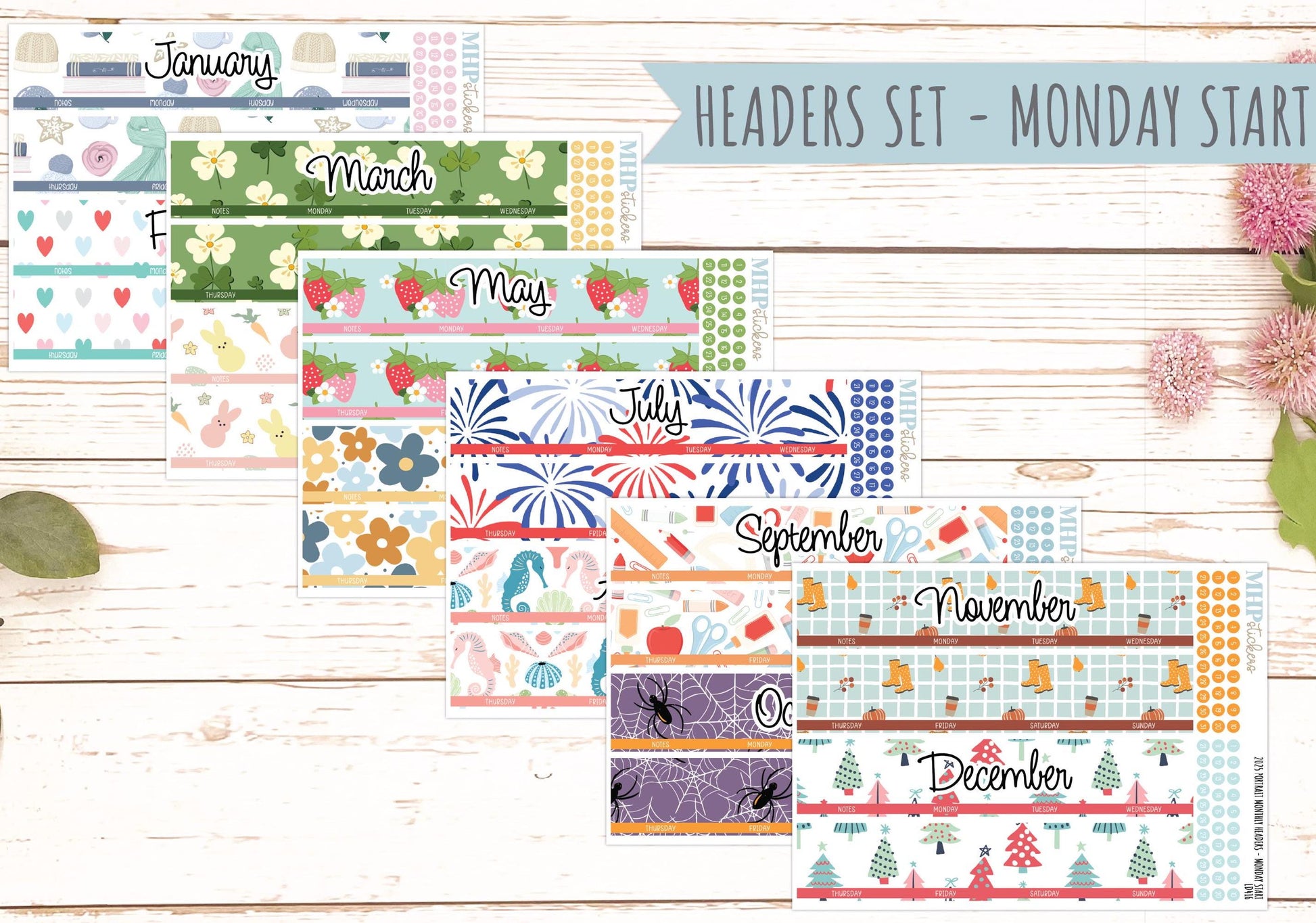 2025 Monthly Headers Set for Laurel Denise PORTRAIT Planner || LD416