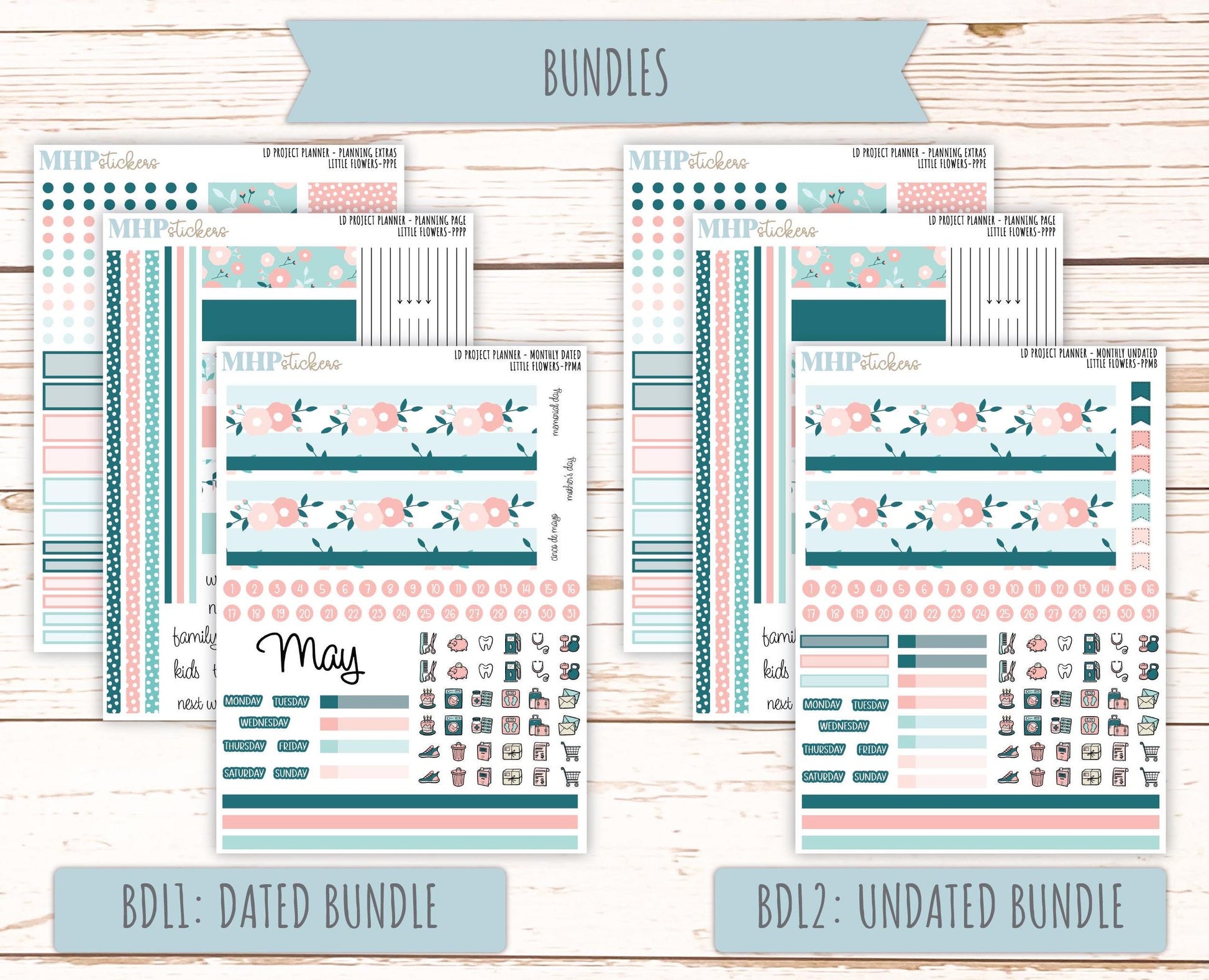 MAY Stickers for LD Project Planner "Little Flowers" || PPLF