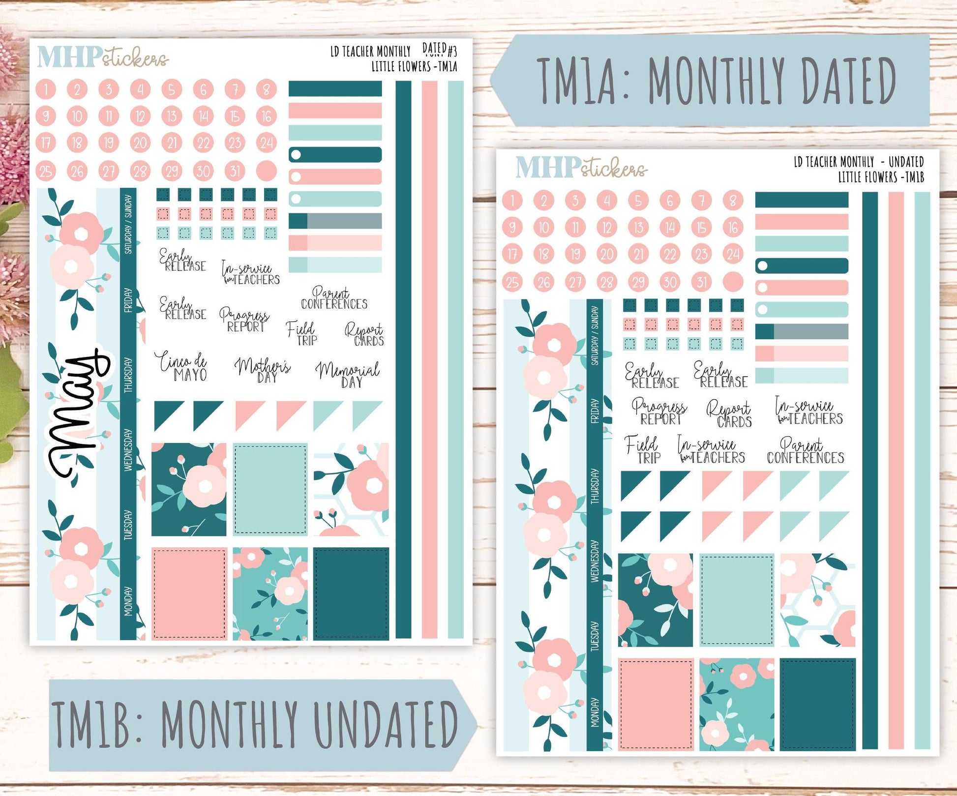 MAY Stickers for Laurel Denise Teacher Planners. "Little Flowers" || TLF