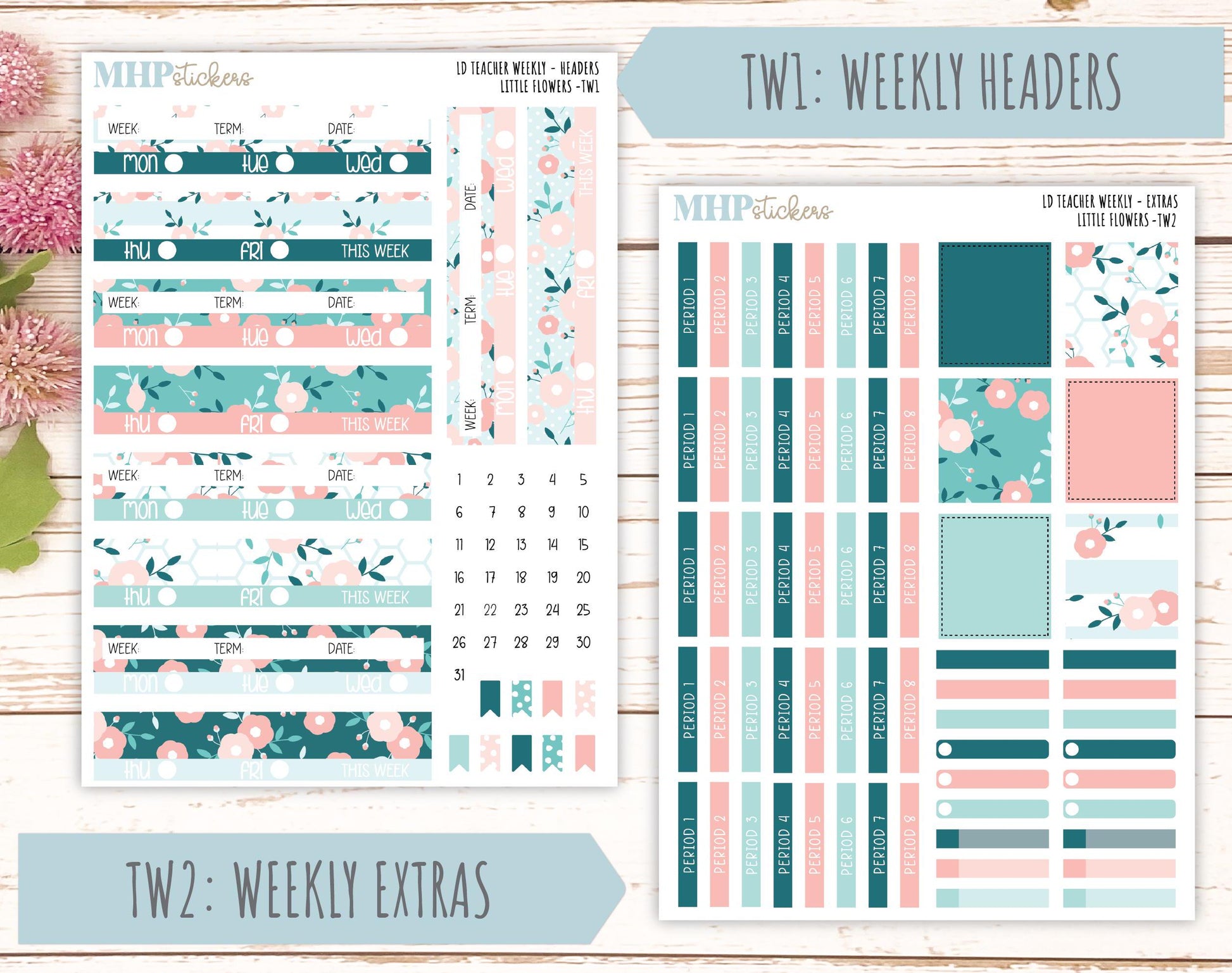 MAY Stickers for Laurel Denise Teacher Planners. "Little Flowers" || TLF