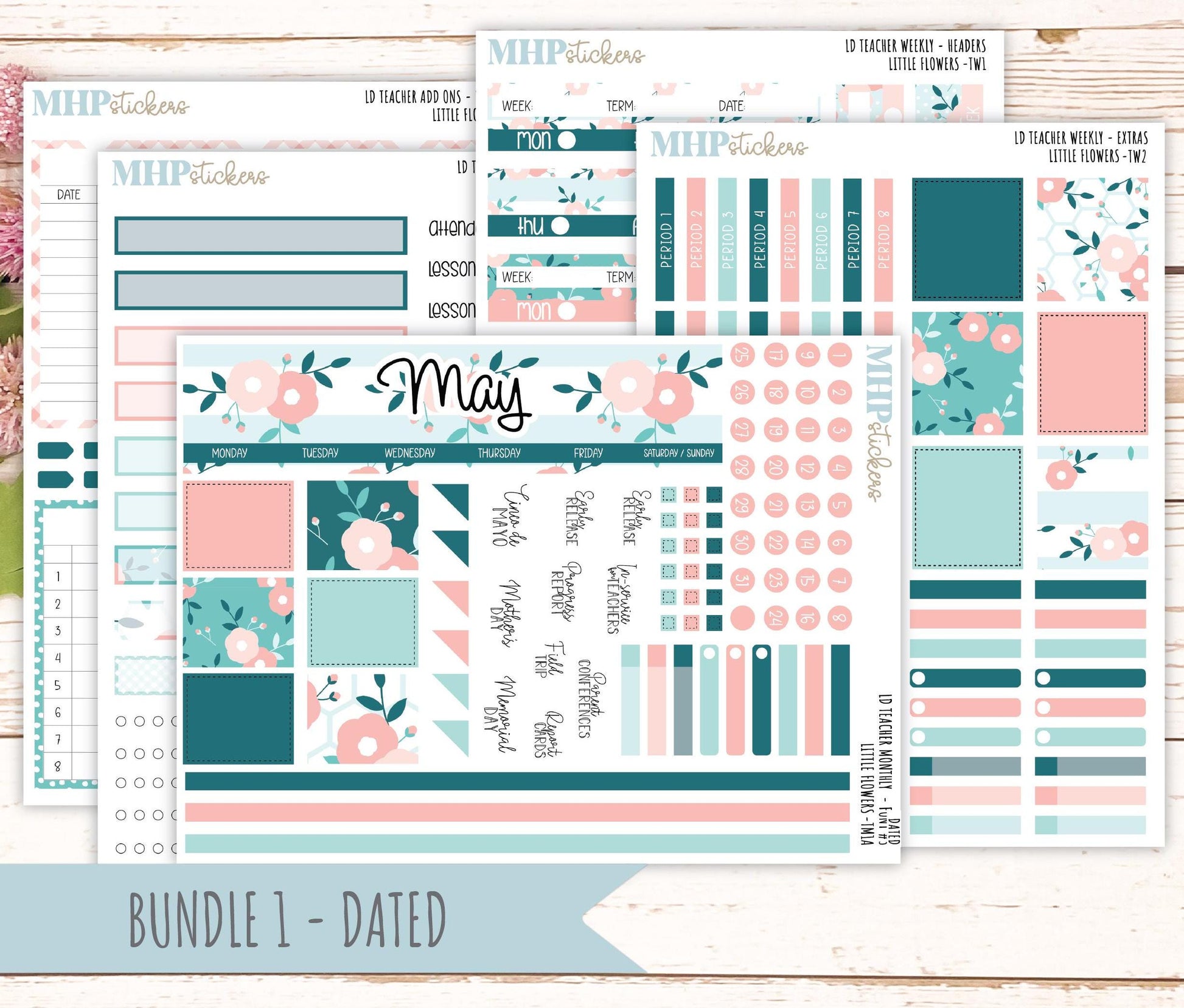 MAY Stickers for Laurel Denise Teacher Planners. "Little Flowers" || TLF