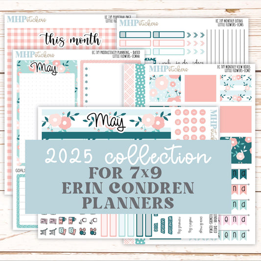 MONTHLY Kit Stickers for 7x9 Erin Condren Planners. 2025 Collection "Little Flowers" || ECMLF