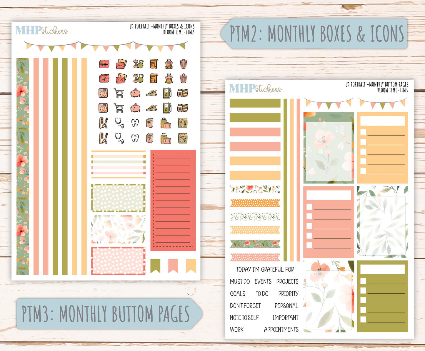 JUNE 2025 Stickers for Laurel Denise Portrait Planners. "Bloom Time" || PTBT