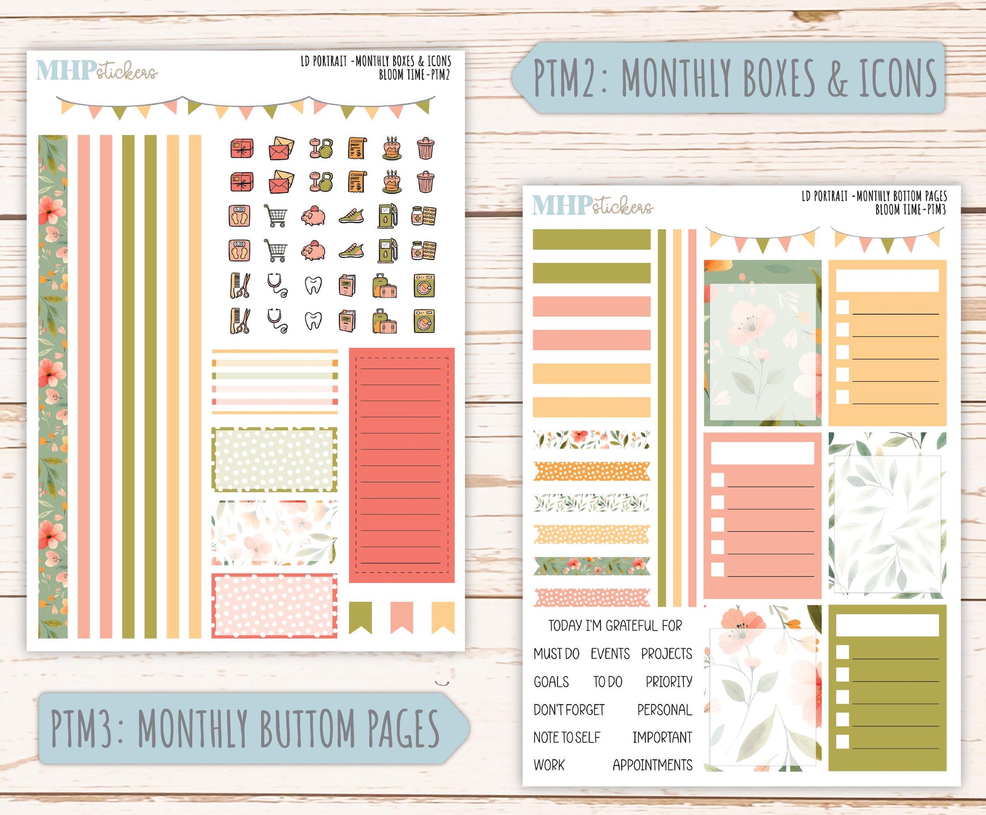 JUNE 2025 Stickers for Laurel Denise Portrait Planners. "Bloom Time" || PTBT