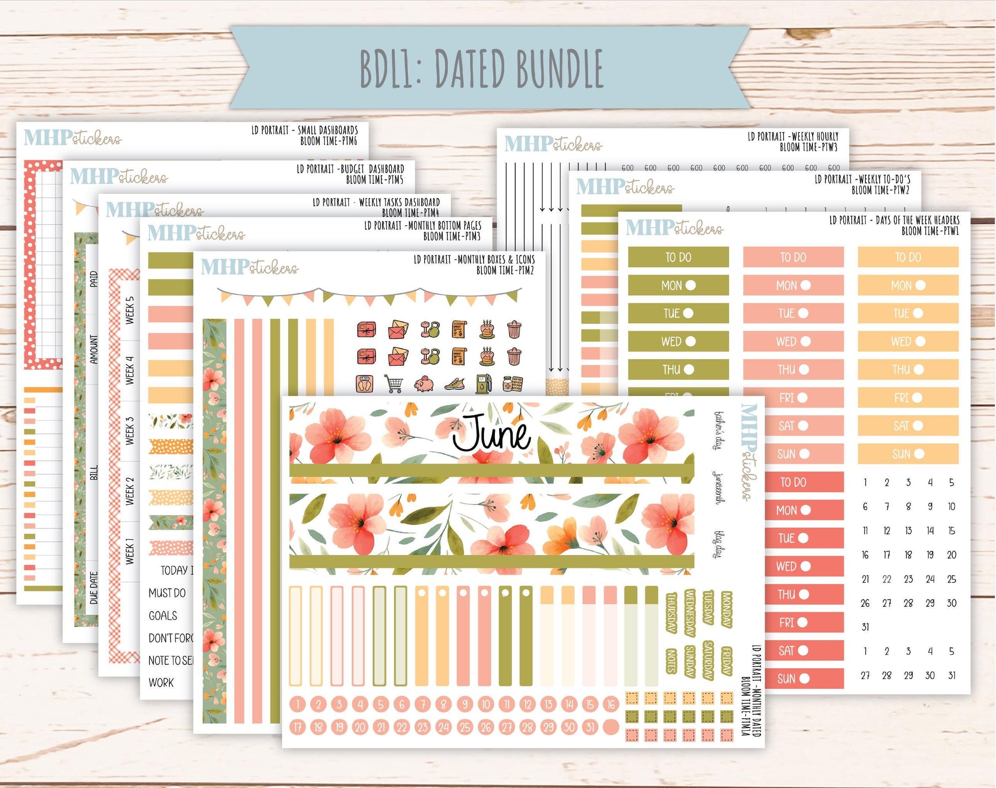 JUNE 2025 Stickers for Laurel Denise Portrait Planners. "Bloom Time" || PTBT