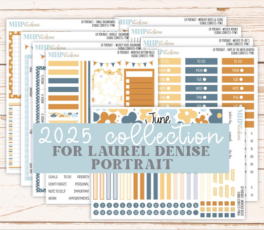 JUNE 2025 Stickers for Laurel Denise Portrait Planners. "Floral Confetti" || PTFC