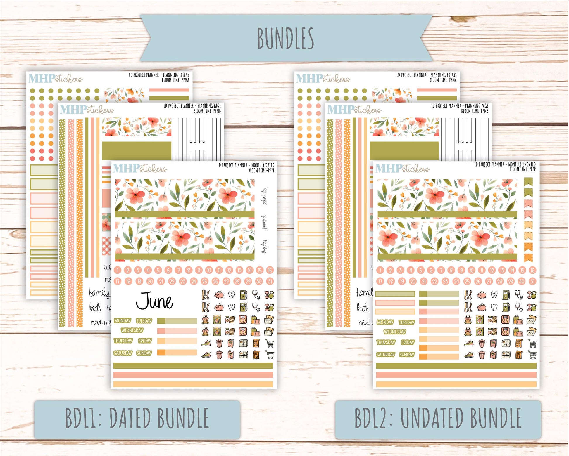 JUNE Stickers for LD Project Planner "Bloom Time" || PPBT