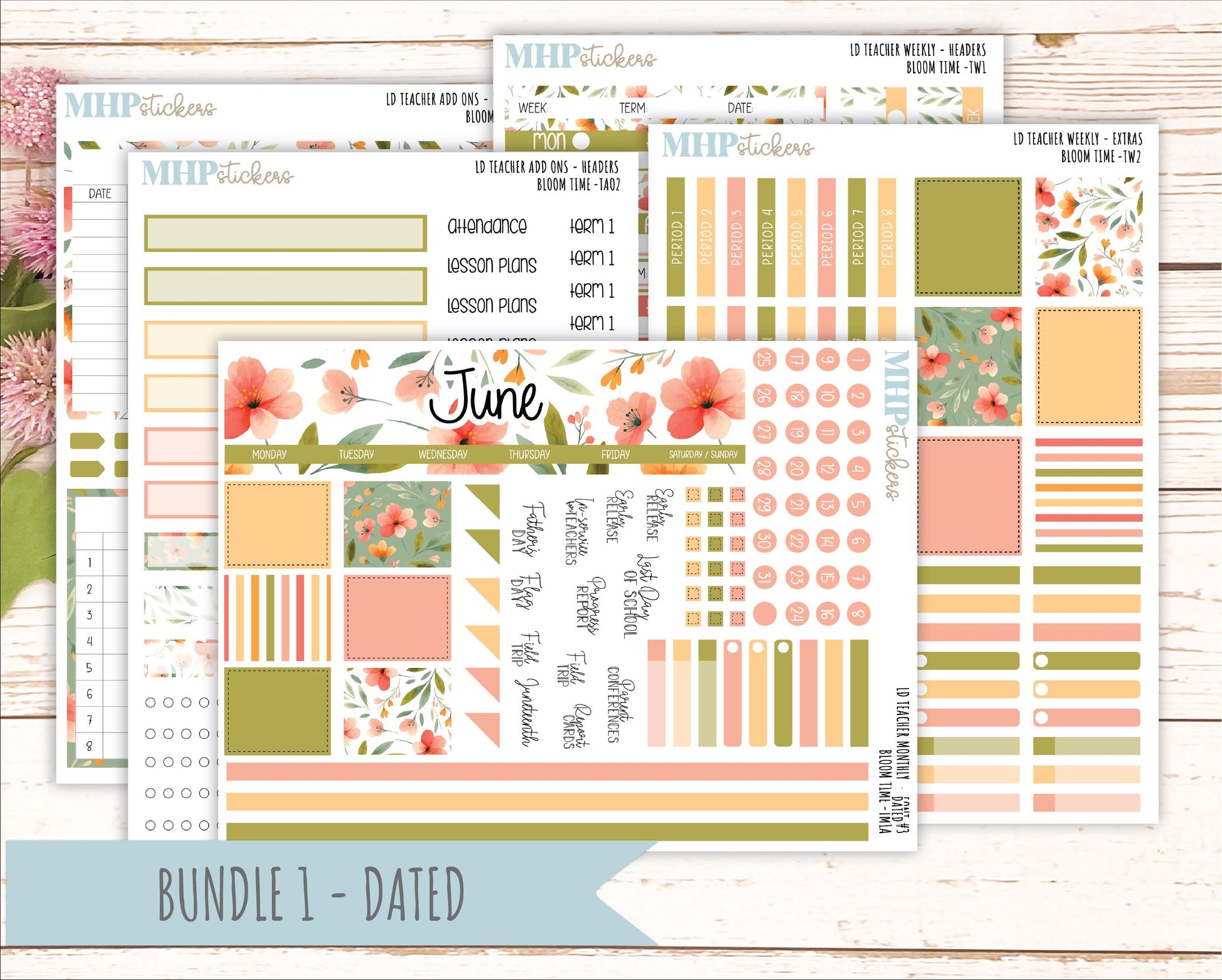 JUNE Stickers for Laurel Denise Teacher Planners. "Bloom Time" || TBT