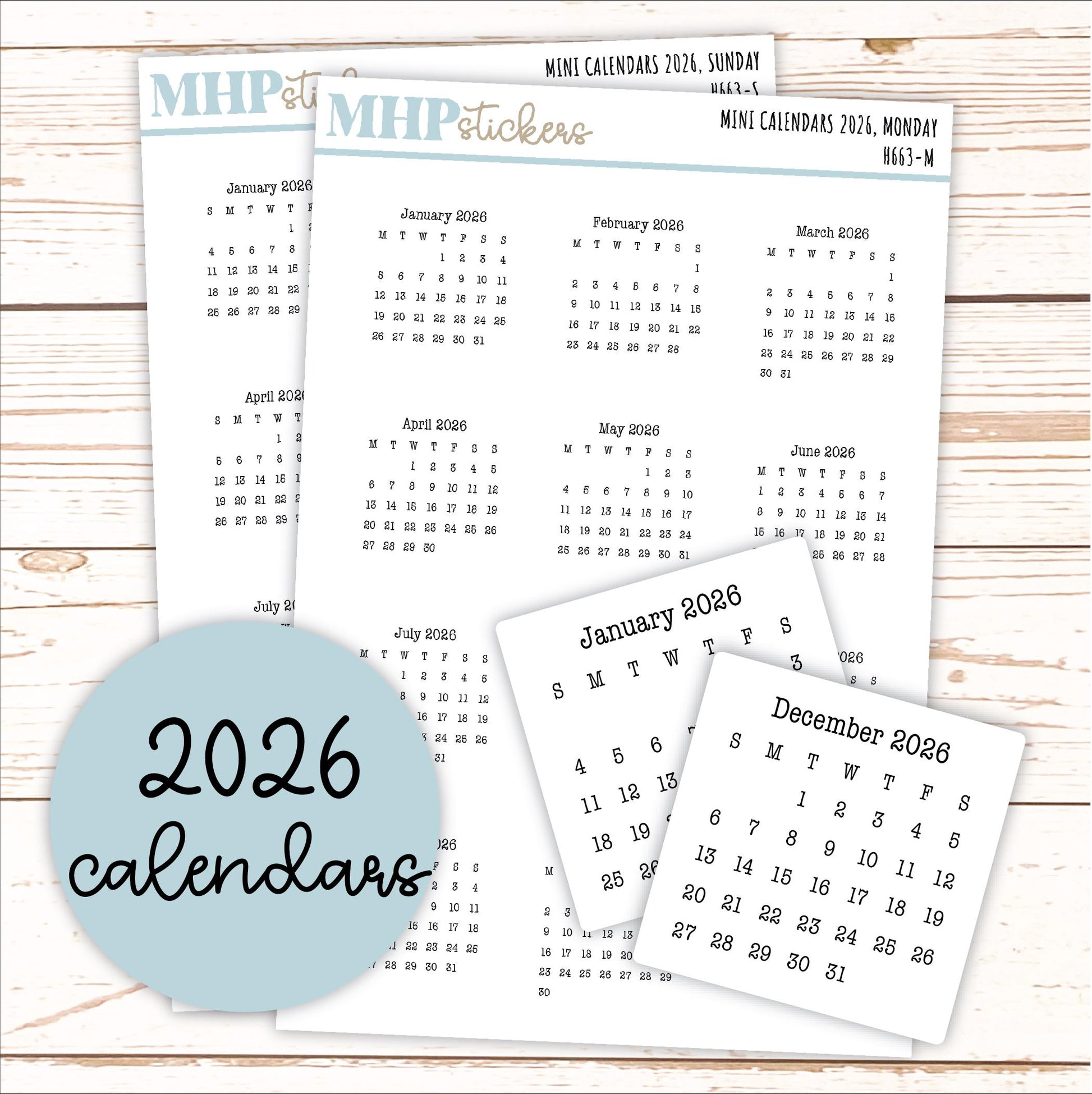 Mini 2026 Calendar Stickers for Planners and Bullet Journals || H663 - F817