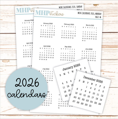 Mini 2026 Calendar Stickers for Planners and Bullet Journals || H663 - F817