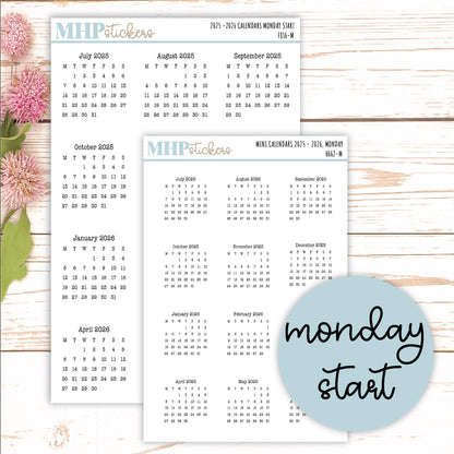 2025 - 2026 Calendar Stickers for Planners and Bullet Journals || H662 - F816