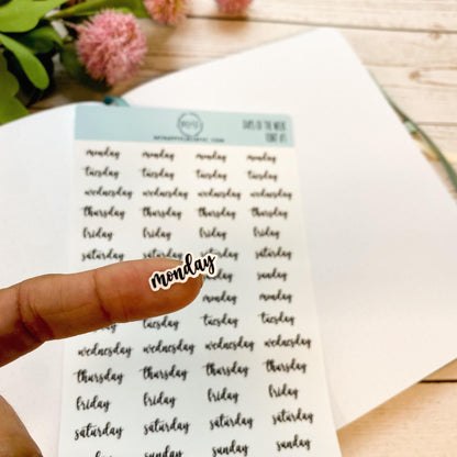 Small Days of the Week Sticker for Planners, Organizers and Bullet Journals. Gold, Silver & Rose Gold Foil Available || H500