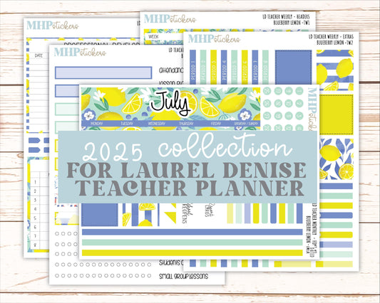 JULY Stickers for Laurel Denise Teacher Planners. "Blueberry Lemon" || TBL