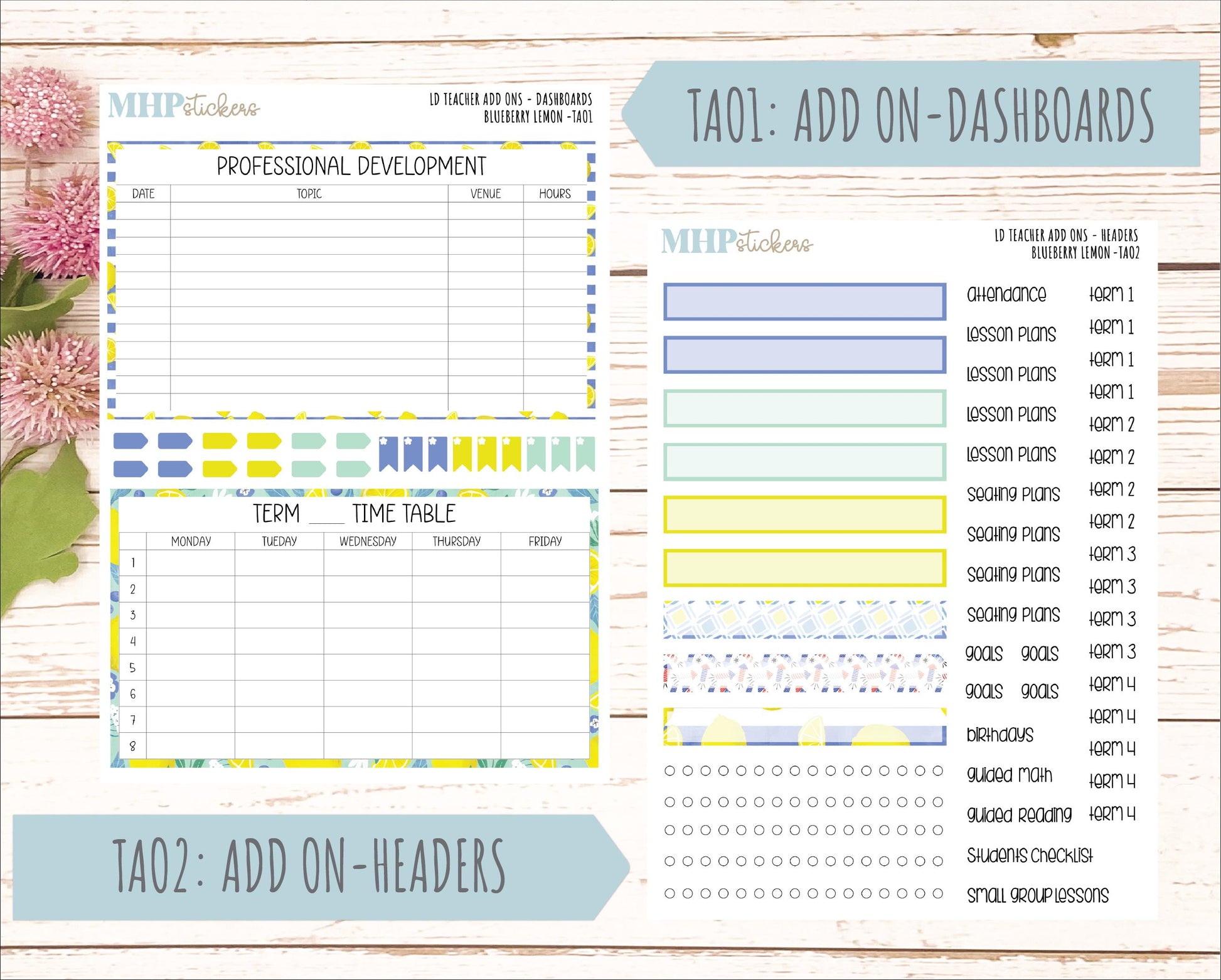 JULY Stickers for Laurel Denise Teacher Planners. "Blueberry Lemon" || TBL