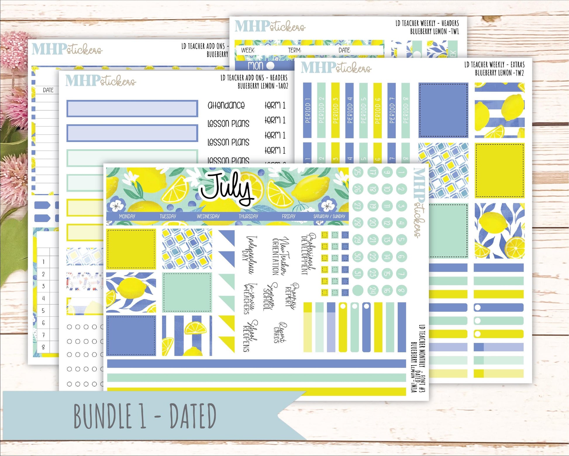 JULY Stickers for Laurel Denise Teacher Planners. "Blueberry Lemon" || TBL