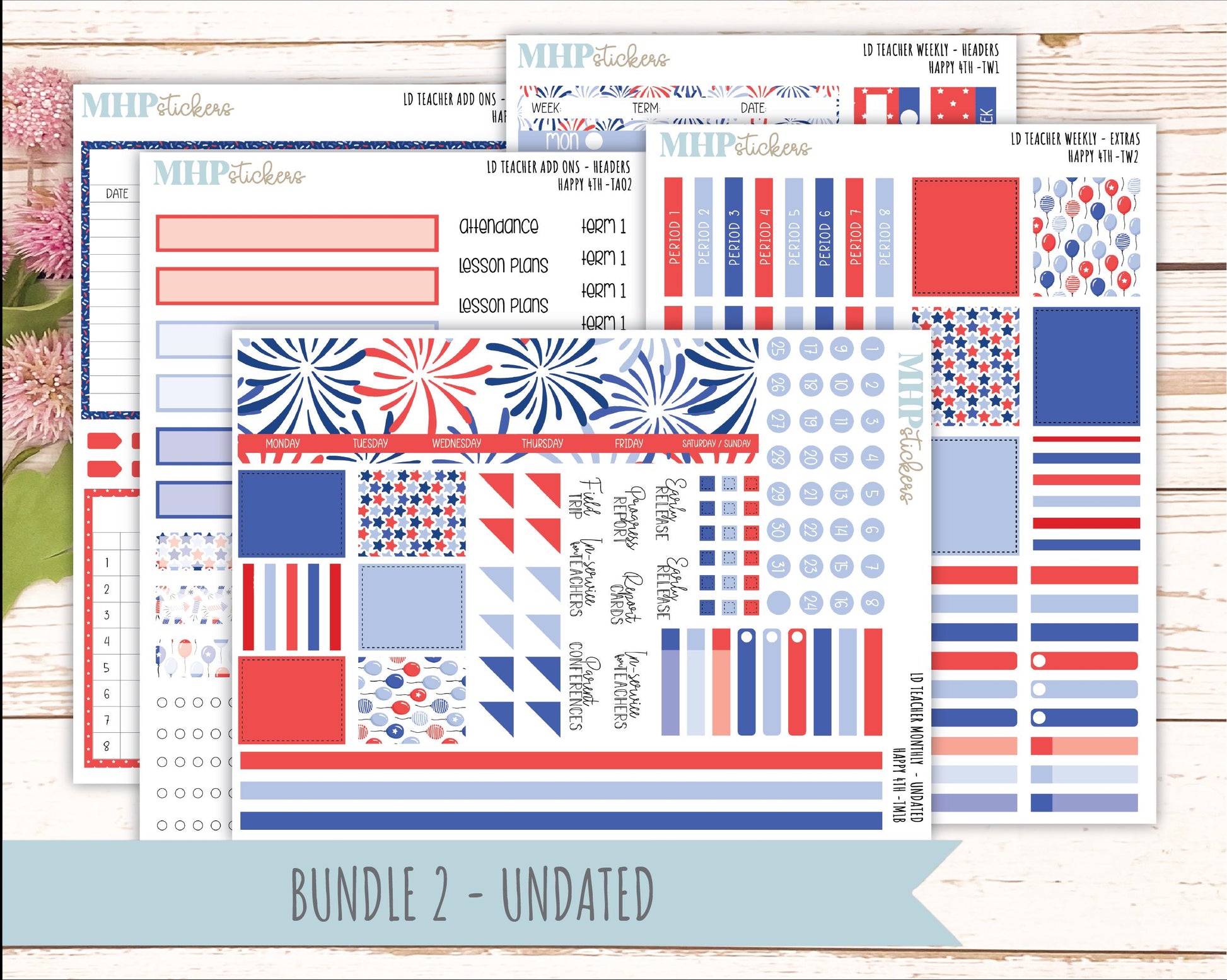 JULY Stickers for Laurel Denise Teacher Planners. "Happy 4th" || TH4