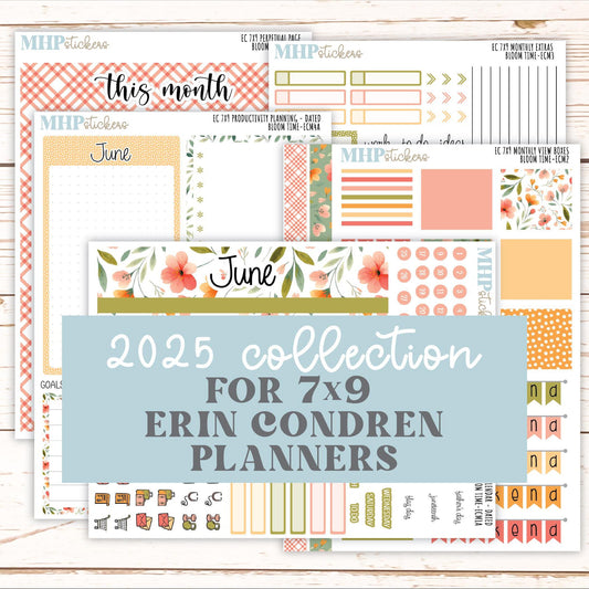 JUNE MONTHLY Kit Stickers for 7x9 Erin Condren Planners. 2025 Collection "Bloom Time" || ECMBT
