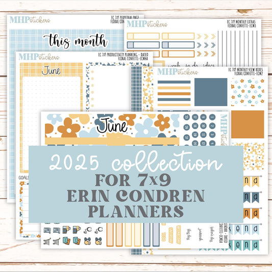 JUNE MONTHLY Kit Stickers for 7x9 Erin Condren Planners. 2025 Collection "Floral Confetti" || ECMFC