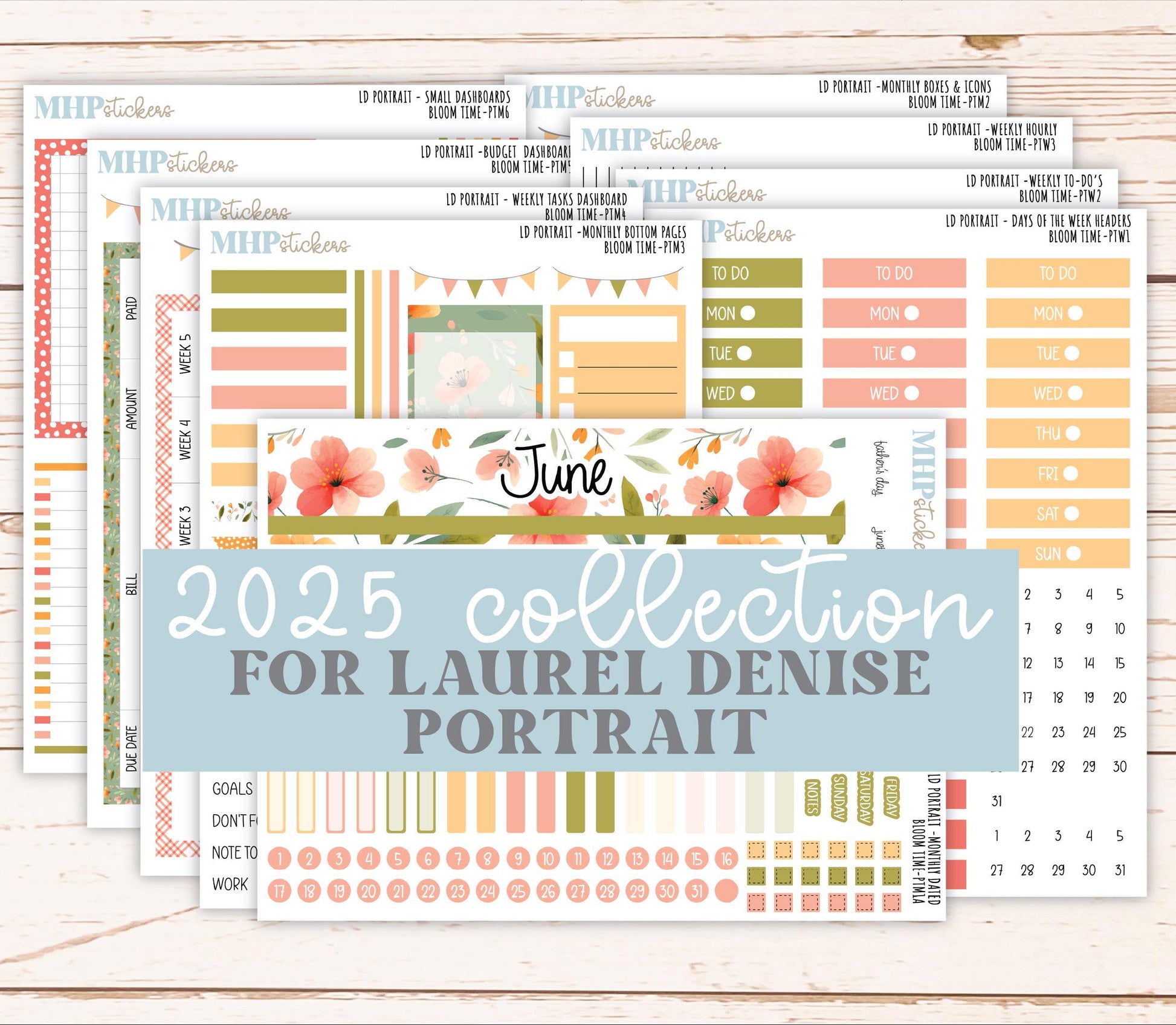 JUNE 2025 Stickers for Laurel Denise Portrait Planners. "Bloom Time" || PTBT