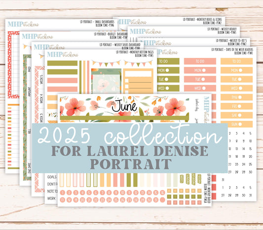 JUNE 2025 Stickers for Laurel Denise Portrait Planners. "Bloom Time" || PTBT