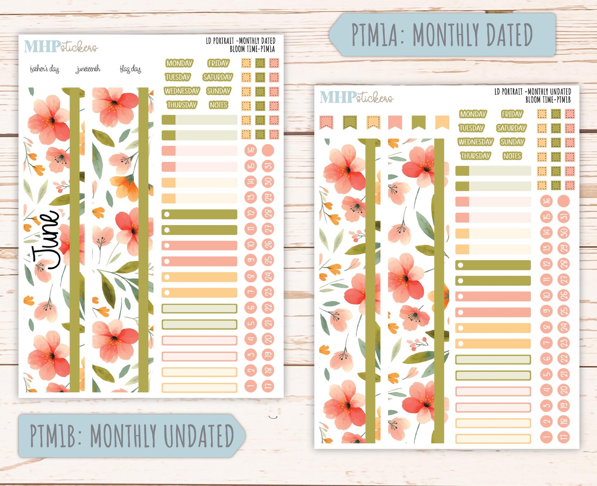 JUNE 2025 Stickers for Laurel Denise Portrait Planners. "Bloom Time" || PTBT